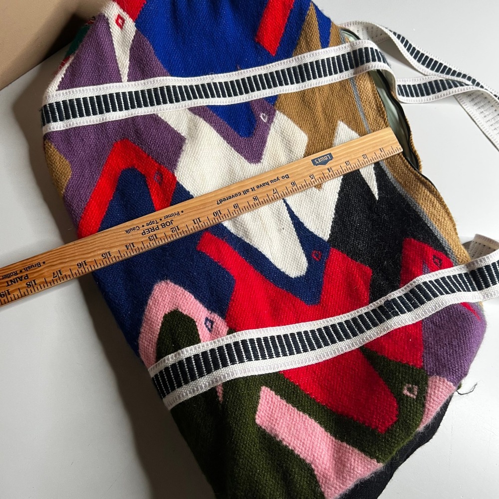 Handwoven Wool Geometric Bird Duffel Bag Multi Color Boho Weekender Tote - Picture 5 of 7